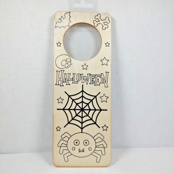 Halloween DIY Wooden Hanging Holiday Event Door Craft Kit Spider Bat Skull Web - Picture 4 of 8